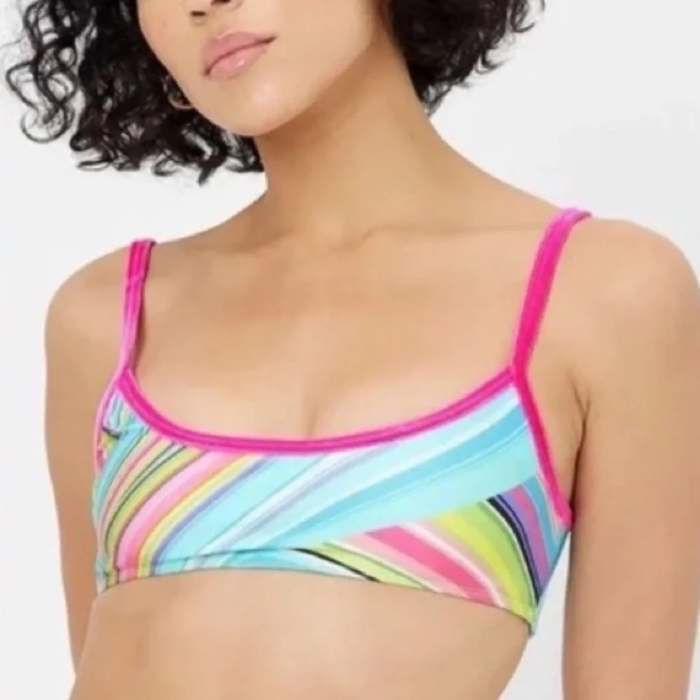 New! Frankies Bikinis Dallas Shine Bralette Bikini Top pink blue 31542